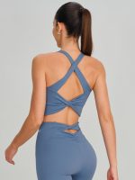 Dusty Blue Twist X-Cross Sports Bra