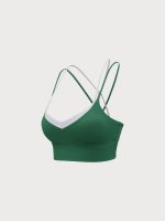 Green Contrast V Neck Sports Bra- Light Support - Image 10