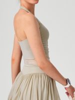 Apricot Halter Neck Ruched Mesh Crop Top - Image 4