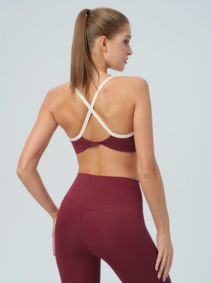 Wine Red Twist Back Sports Bra - Light Support