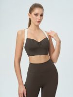 Dark Coffee Contrast Ruched Sports Bra - Image 3