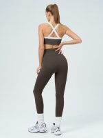 Dark Coffee Contrast Ruched Sports Bra - Image 5