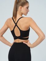 Black Ribbed Cross Strap Sports Cami