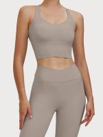 Apricot V Neck X-Cross Sports Bra - Medium Support - Image 2