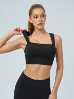 Black Square Neck Twisted Back Sports Bra -Light Support - Image 3