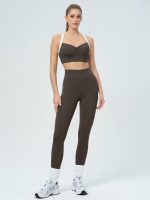 Dark Coffee Contrast Ruched Sports Bra - Image 4