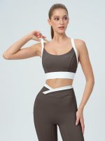 Dark Coffee Contrast U Neck Sports Bra - Light Support - Image 4