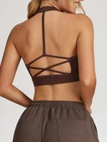Brown Mesh X Cross Sports Bra - Light Support - Image 3