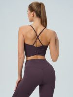 Purple V Neck X-Cross Sports Bra - Medium Support