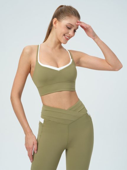 Green Contrast X Cross Sports Bra