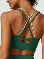Green Contrast V Neck Sports Bra- Light Support - Image 2