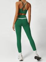 Green Contrast V Neck Sports Bra- Light Support - Image 3