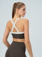 Dark Coffee Contrast Ruched Sports Bra - Image 2