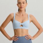 Light Blue Twist-Front Cutout Sports Bra