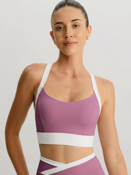 Pink Contrast U Neck Sports Bra - Light Support