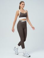 Dark Coffee Contrast U Neck Sports Bra - Light Support - Image 8