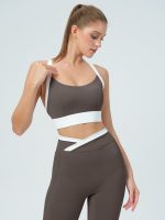 Dark Coffee Contrast U Neck Sports Bra - Light Support - Image 5