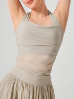 Apricot Halter Neck Ruched Mesh Crop Top - Image 2