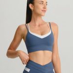 Blue Contrast V Neck Sports Bra- Light Support