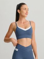 Blue Contrast V Neck Sports Bra- Light Support