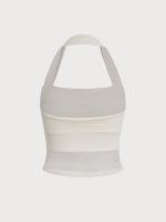 Cream Halter Neck Ruched Mesh Crop Top - Image 9