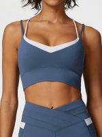 Blue Contrast V Neck Sports Bra- Light Support - Image 6