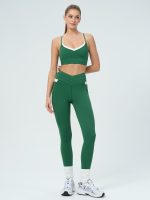 Green Contrast V Neck Sports Bra- Light Support - Image 8