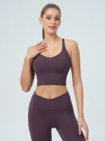 Purple V Neck X-Cross Sports Bra - Medium Support - Image 2