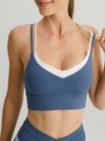 Blue Contrast V Neck Sports Bra- Light Support - Image 2