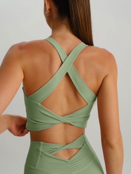Light Green Twist X-Cross Sports Bra - Light Support
