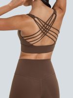Coffee Weave Cross Back Sports Bra - Image 3