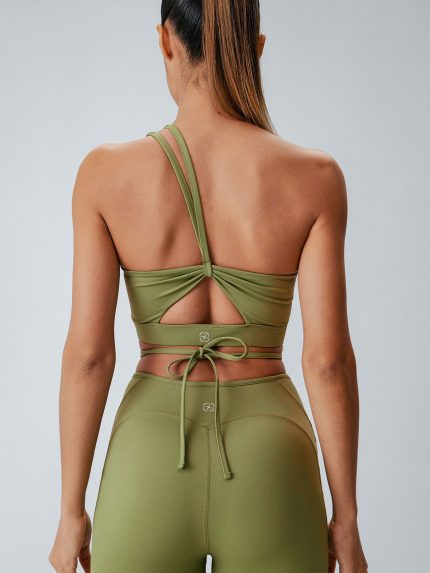 Green Ruched Cutout Sports Bra