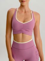 Pink V Neck X Cross Sports Bra - Image 2