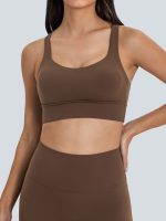 Coffee Weave Cross Back Sports Bra - Image 2