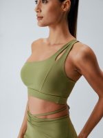 Green Ruched Cutout Sports Bra - Image 3