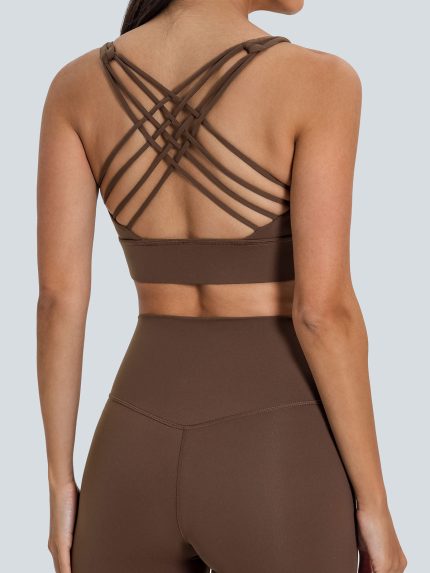 Coffee Weave Cross Back Sports Bra