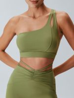 Green Ruched Cutout Sports Bra - Image 2