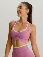 Pink V Neck X Cross Sports Bra - Image 3