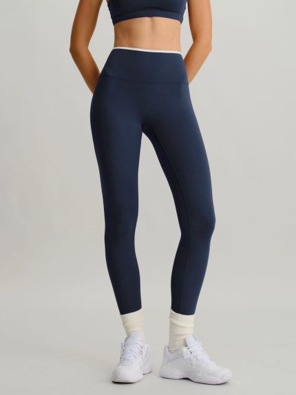 Navy High-Waisted Contrast Trim Leggings 25"