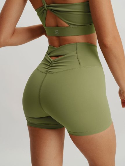 Green Cut Out Shorts 3"