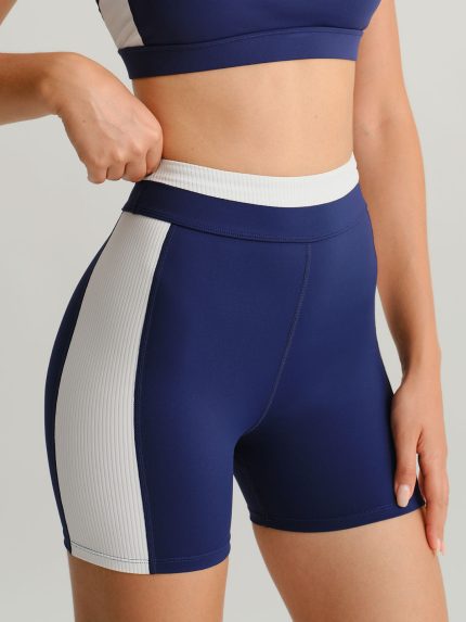 Navy Contrast Line Workout Shorts 3"