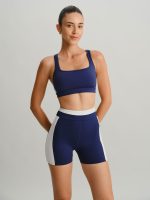 Navy Contrast Line Workout Shorts 3" - Image 2
