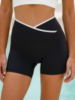 Black Contrast Front-Cross Sports Shorts 5"