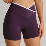 Purple Contrast Front-Cross Sports Shorts 3"