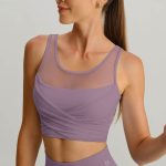 Purple Grey Mesh Cross-Front Tank Top
