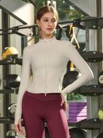 Cream Slim-Fit Zip-Up Athletic Jacket - Image 3