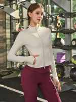 Cream Slim-Fit Zip-Up Athletic Jacket
