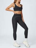 Black High-Waist Contrast-Line Leggings 26" - Image 4