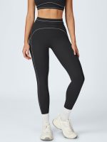 Black High-Waist Contrast-Line Leggings 26"