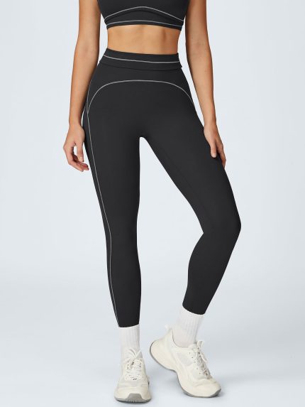 Black High-Waist Contrast-Line Leggings 26"
